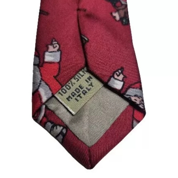 Dancing Santa Tie Christmas 100% Silk Red Italian Made Christopher Hayes - Picture 5 of 6